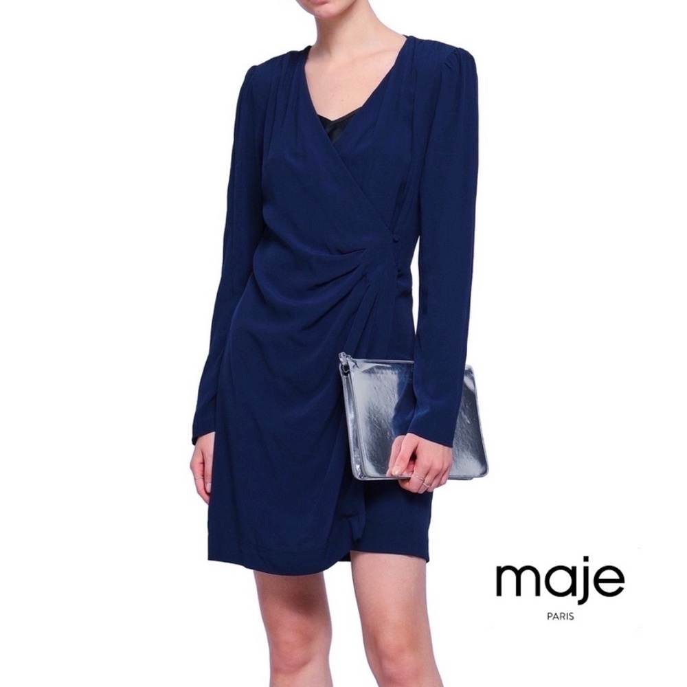 Maje | Dark Blue Faux Wrap Dress NWT